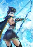  aa2233a aiming arrow ashe_(league_of_legends) blue_eyes boots bow bow_(weapon) breasts cape drawing_bow highres holding holding_arrow holding_bow_(weapon) holding_weapon hood ice league_of_legends light_particles medium_breasts outstretched_arm sideboob silver_hair snow solo thigh_boots thighhighs weapon 