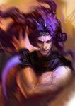  absurdres arm_blade daishilong earrings highres horns jewelry jojo_no_kimyou_na_bouken kars_(jojo) long_hair male_focus motion_blur purple_hair solo weapon 