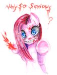  blood blue_eyes breaking_the_fourth_wall creepy cupcakes english_text equine female feral friendship_is_magic fur hair horse long_hair looking_at_viewer mammal my_little_pony pink_fur pink_hair pinkamena_(mlp) pinkie_pie_(mlp) plain_background pony smile solo text tunna10 white_background 
