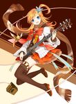  :d blue_eyes guitar highres instrument mizushirazu open_mouth orange_hair original scarf smile solo thighhighs 