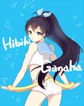  black_hair blue_eyes earrings ganaha_hibiki himaya idolmaster idolmaster_(classic) jewelry long_hair looking_back ponytail solo 