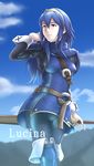  blue_eyes blue_hair boots breasts cameltoe cape covered_nipples falchion_(fire_emblem) fire_emblem fire_emblem:_kakusei hand_in_hair long_hair lucina medium_breasts pantyhose solo strap sword thor_(deep_rising) tiara weapon 