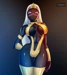  black_skin breasts camel_toe cleavage clothed clothing duck_dodgers female hair purple_eyes queen_tyr&#039;ahnee queen_tyr'ahnee skimpy solo standing teqa white_hair wide_hips 
