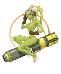 2024 alien alien_humanoid areola bikini bikini_bottom bomb boots breasts clothed clothing collarbone explosives eyebrows eyelashes eyewear eyewear_on_head female gesture gloves goggles goggles_on_head green_body green_eyes green_skin gsap hand_gesture handwear hera_syndulla hi_res high_heels humanoid lekku_(anatomy) looking_at_viewer medium_breasts nipples not_furry open_mouth pinup pose solo star_wars swimwear topless twi&#039;lek two-piece_swimsuit v_sign