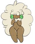  amber_eyes big_thighs female hair long_hair looking_at_viewer navel nintendo plain_background pok&#233;mon pok&eacute;mon smile solo video_games whimsicott white_background wool 