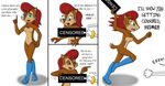  anthro blue_eyes boots brown_fur comic dialog english_text female fur gloves hair hedgehog humor kahunalilly_(artist) mammal open_mouth red_hair rodent sally_acorn sega sonic_(series) squirrel text 