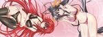  2girls bra breasts high_school_dxd himejima_akeno large_breasts lying multiple_girls panties rias_gremory smile underwear 