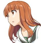  aya_shachou brown_eyes brown_hair cross girls_und_panzer long_hair neckerchief ooarai_school_uniform open_mouth profile school_uniform serafuku solo takebe_saori 