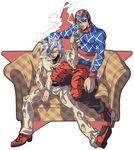  argyle argyle_sweater cigarette couch guido_mista hat jojo_no_kimyou_na_bouken lighter midriff multiple_boys necktie pannacotta_fugo sitting sweater turtleneck twistxx white_hair 