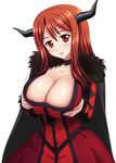  breasts brown_eyes cape choker cleavage dress horns kishi_nisen large_breasts long_hair looking_at_viewer maou_(maoyuu) maoyuu_maou_yuusha red_eyes simple_background smile solo white_background 