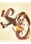  bag blush boots bracelet brown_hair drinking_straw hair_ribbon handbag jewelry long_hair ribbon skirt solo taiyaki_(astre) thighhighs twintails very_long_hair yellow_eyes yukico-tan yukijirushi zettai_ryouiki 