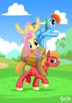  barrel big_macintosh_(mlp) blonde_hair blue_eyes cloud cutie_mark equine female feral field fluttershy_(mlp) friendship_is_magic grass green_eyes hair horse male mammal multi-colored_hair my_little_pony mysticalpha outside pegasus pink_hair pony purple_eyes rainbow_dash_(mlp) rainbow_hair sky tree wings 