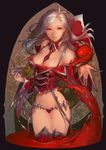  between_breasts blood breasts cape claws cleavage collar genderswap genderswap_(mtf) instant_ip large_breasts league_of_legends looking_away navel necktie parted_lips solo strap_gap thighs vampire vladimir white_hair 