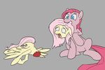  blue_eyes cutie_mark dead decapitation duo equine female feral fluttershy_(mlp) friendship_is_magic fur gore green_eyes grey_background hair horse mammal my_little_pony open_mouth pegasus pink_fur pink_hair pinkamena_(mlp) pinkie_pie_(mlp) plain_background pony severed_head strebiskunk tears wings 