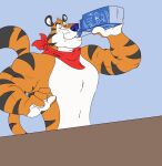2019 4_fingers animated anthro bandanna bandanna_only belly belly_expansion belly_inflation belly_on_table beverage big_belly big_moobs black_stripes bloated chugging countershading drinking_milk eggo21 expansion eyes_closed felid fingers frosted_flakes fur hi_res holding_beverage holding_object inflation kellogg&#039;s kerchief kerchief_only liquid_inflation male mammal mascot milk milk_carton moobs mostly_nude musclegut muscular muscular_anthro muscular_male navel neckerchief orange_body orange_fur overweight overweight_anthro overweight_male pantherine solo standing stripes swallowing tiger tony_the_tiger weight_gain white_belly