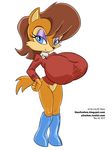  big_breasts blue_eyes bottomless breasts brown_hair crossover female hair huge_breasts looking_at_viewer mammal pussy rodent sally_acorn sega smile sonic_(series) squirrel star_trek ultrafem 