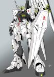  2024 anaheim_electronics char&#039;s_counterattack commentary_request dated earth_federation emblem gradient_background gundam machinery mecha mecha_focus mobile_suit no_humans nu_gundam redesign robot science_fiction shield signature unicorn user_pemg4534 v-fin vernier_thrusters 