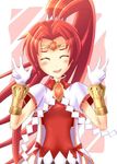  blush bracelet cardfight!!_vanguard gem gloves jewelry long_hair lots_of_jewelry oracle_think_tank peace ponytail red_hair ribbon scarlet_witch_coco v 