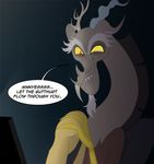  computer discord_(mlp) draconequus english_text friendship_is_magic hair horn humor male my_little_pony peachiekeenie red_eyes text 