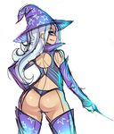  1girl ass hat maniacpaint my_little_pony my_little_pony_friendship_is_magic personification smile solo thong trixie trixie_lulamoon wand white_hair witch_hat 