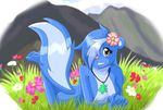  blue_body female flower grass happy_tree_friends mammal navel outside petunia serixe skunk smile solo 