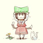  :&lt; :3 cat cat_tail chen chibi flower fujikawa_(fjk) hat md5_mismatch multiple_tails sketch solo tail touhou 