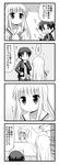  1girl 4koma =_= ? blush butler comic commentary_request dress_shirt greyscale long_hair minami_(colorful_palette) monochrome original ponytail shirt tailcoat translated |_| 