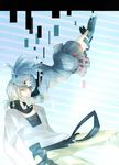  1girl blue_eyes blue_hair closed_eyes digital_dissolve ene_(kagerou_project) facial_mark floating jacket kagerou_project konoha_(kagerou_project) thighhighs track_jacket twintails upside-down white_hair 