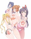  4girls amaya_haruko ass bikini blonde_hair blue_eyes blush breasts brown_hair flat_chest green_eyes hanging_breasts himegami_kodama huge_breasts kushiya_inaho large_breasts long_hair maken-ki! multiple_girls nijou_aki red_eyes short_hair side-tie_bikini smile standing swimsuit takami_akio twintails 