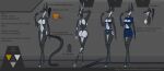 android anthro black_hair bottomwear bra bra_peek breasts butt canid canine canis clothed clothing cybernetic_arm cybernetic_eye cybernetic_leg cybernetic_limb cybernetics cyborg digital_media_(artwork) female fur hair hi_res jackal long_ears long_hair long_legs long_neck machine mammal miniskirt model_sheet monochrome monochrome_body multicolored_body multicolored_fur nude office_clothing orange_eyes partially_clothed rear_view reference_image references robot segmented_tail sfw side_view simple_background skirt slim solo synth_(disambiguation) tail text the_dark_skull three-quarter_view two_tone_body two_tone_fur underwear underwear_down underwear_only