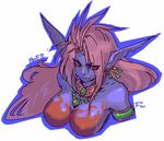 artist_request blue_skin breasts breath_of_fire breath_of_fire_ii earrings jewelry large_breasts long_hair necklace pointy_ears purple_hair red_eyes rinpoo_chuan simple_background white_background 