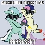  beige_fur blood bonbon_(mlp) dethlunchies duo edit english_text equine eyewear female feral friendship_is_magic fur green_fur gun hair horse image_macro long_hair lyra_(mlp) lyra_heartstrings_(mlp) mammal my_little_pony pistol pony purple_fur ranged_weapon simple_background sunglasses tan_fur text two_tone_hair violence weapon 