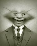  black_and_white fangs hairy male monochrome monster necktie nightmare_fuel sepia smile stare suit travis_louie 