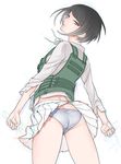  ass bad_id bad_pixiv_id black_hair danganronpa danganronpa_1 facepaint flat_ass green_eyes grey_panties ikusaba_mukuro knife panties pantyshot short_hair sketch skirt solo takase_(harakiri) underwear vest wind wind_lift 