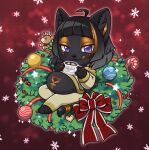 anthro anubian_jackal beverage candy canid canine canis chibi chocolate christmas clothing dessert eskyann female food hi_res holidays hot_chocolate jackal layla_(eternalsky) mammal pajamas pregnant pregnant_female solo