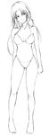  bikini greyscale hasukaku_hanzou long_hair monochrome original outline solo standing swimsuit 