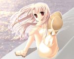  artist_request dress fate/stay_night fate_(series) hat illyasviel_von_einzbern long_hair red_eyes silver_hair sitting solo very_long_hair water wind 