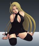  bad_feet barbariccia barefoot black_dress black_legwear blonde_hair dress final_fantasy final_fantasy_iv leggings long_hair panties purple_eyes solo soranokaze15 underwear very_long_hair 