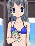  :o bikini blue_eyes brown_hair can copyright_request long_hair lowres oekaki solo swimsuit takayaki 