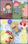  1girl 4boys ? awesome_face blonde_hair blue_eyes brown_hair duster_(mother) facial_hair gabe27c gameplay_mechanics gloves hat highres kirby kirby_(series) kumatora lucas mario mario_(series) md5_mismatch mother_(game) mother_3 multiple_boys mustache overalls pigmask pink_hair quiff rope_snake short_hair smile super_mario_bros. super_smash_bros. 