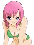  bad_id bad_pixiv_id bikini breasts cleavage crazybear leaning_forward medium_breasts original pink_hair purple_eyes short_hair solo swimsuit 