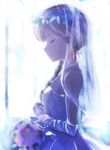  blonde_hair braid bridal_veil bride closed_eyes copyright_request dress elbow_gloves gloves head_wreath solo veil wedding_dress yakepu 