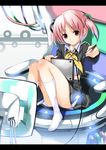  bad_id bad_pixiv_id cable kneehighs koi_(koisan) monitor original pen pink_eyes pink_hair sitting skirt socks solo 