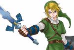  artist_request blonde_hair blue_eyes gloves link lowres male_focus master_sword pointy_ears shield smile solo sword the_legend_of_zelda weapon wii_version 