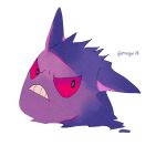  artist_name black_eyes colored_sclera colored_skin commentary_request frown gengar pokemon pokemon_(creature) purple_skin red_sclera rongai28 simple_background teeth twitter_username white_background 