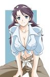  blue_eyes breasts cleavage front-tie_top large_breasts lena_sayers my-otome my-otome_s.ifr sabachiyo_land shirt sleeves_rolled_up smile solo tied_shirt 
