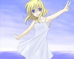  air artist_request blonde_hair blue_eyes day kamio_misuzu sky solo v 