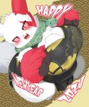 2024 5:6 anthro asian_clothing big_breasts blush breasts chinese_clothing chinese_zodiac cleavage clothed clothing east_asian_clothing fdokkaku female fur generation_3_pokemon hi_res huge_breasts multicolored_body multicolored_fur new_year_2024 nintendo open_mouth overweight overweight_anthro overweight_female pink_sclera pokemon pokemon_(species) pupils red_body red_fur scarf slit_pupils solo thick_thighs tongue two_tone_body two_tone_fur white_body white_fur zangoose