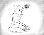5:4 anthro canid canine dot_eyes fluffy fluffy_tail fox fur line_art male mammal monochrome prick_ears sitting sitting_on_ground snout solo tail undeadsparrow