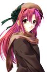  beret hat long_hair morino_kiriko original red_hair scarf solo 